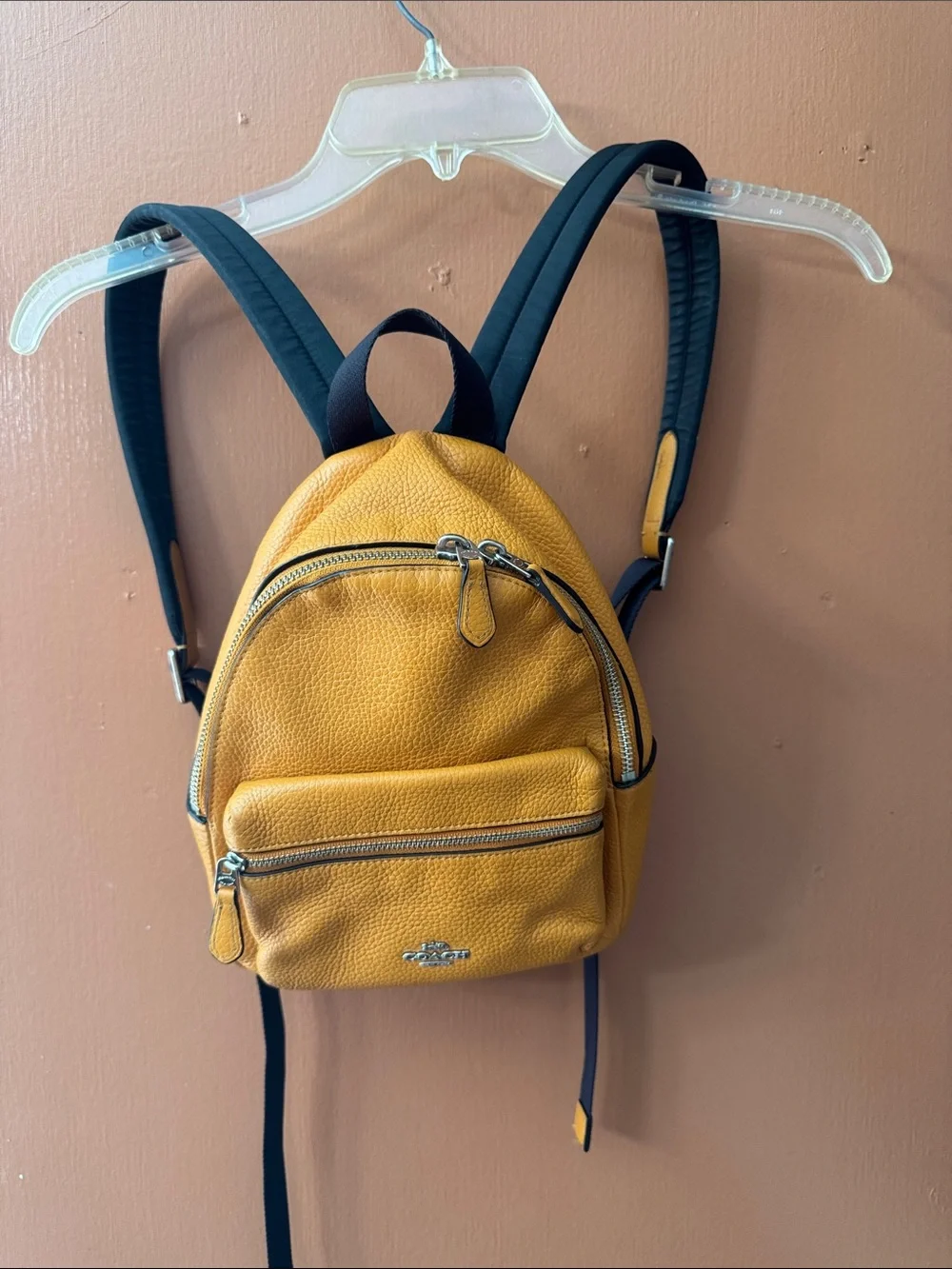 Coach Mini Pebbled Leather Backpack Mustard Yellow / Honey –good Condition
